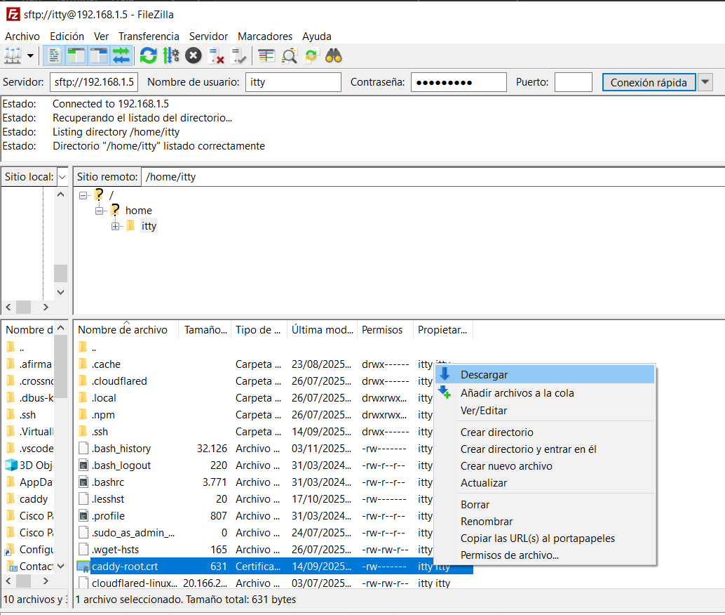 Certificado en carpeta personal