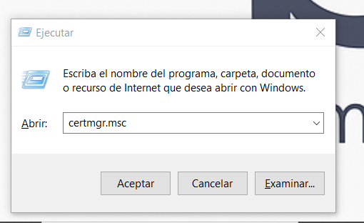 Ejecutar en Tecla Windows + R
