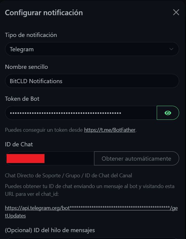 Configurar notificación
