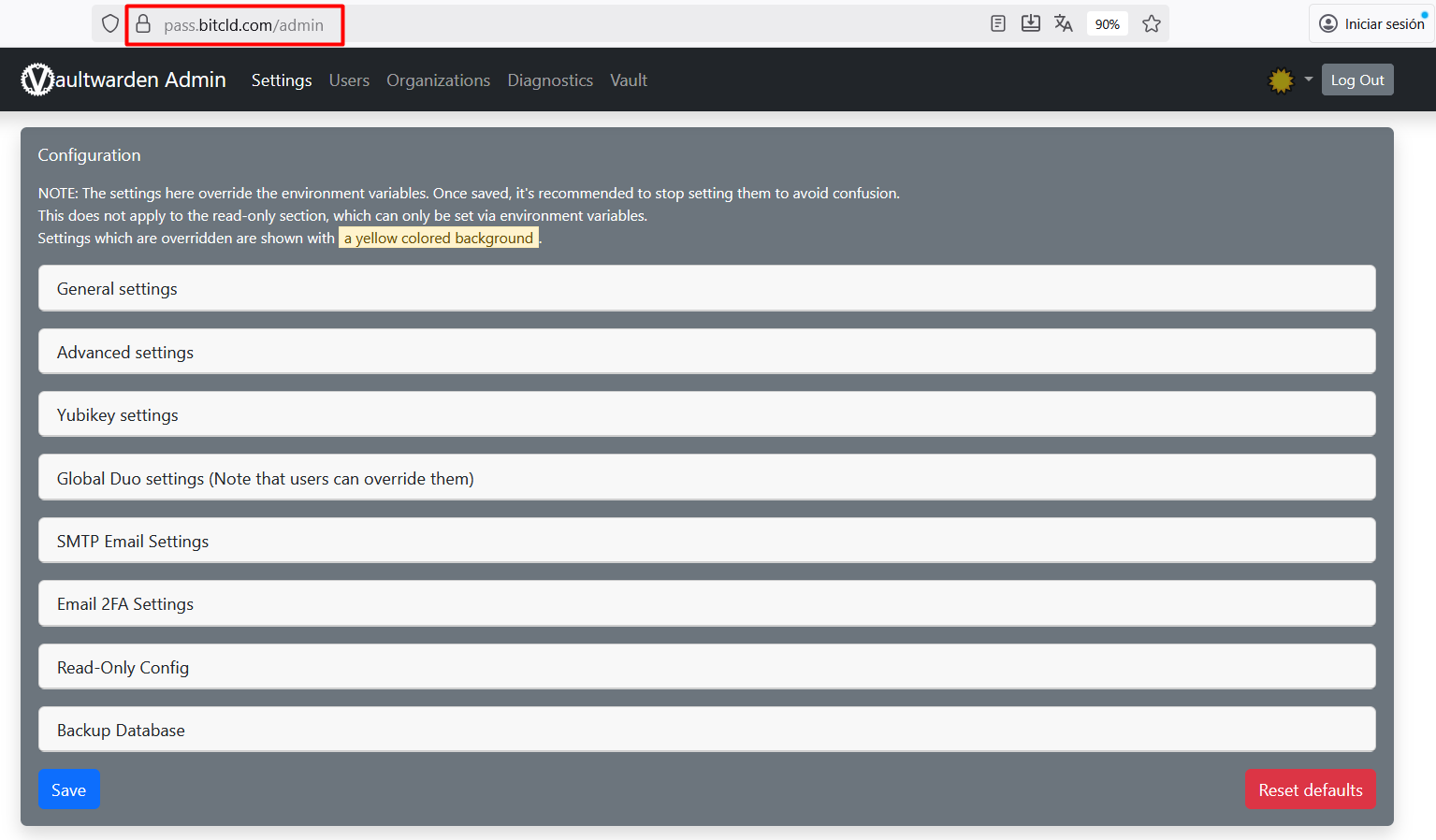 Panel de administración