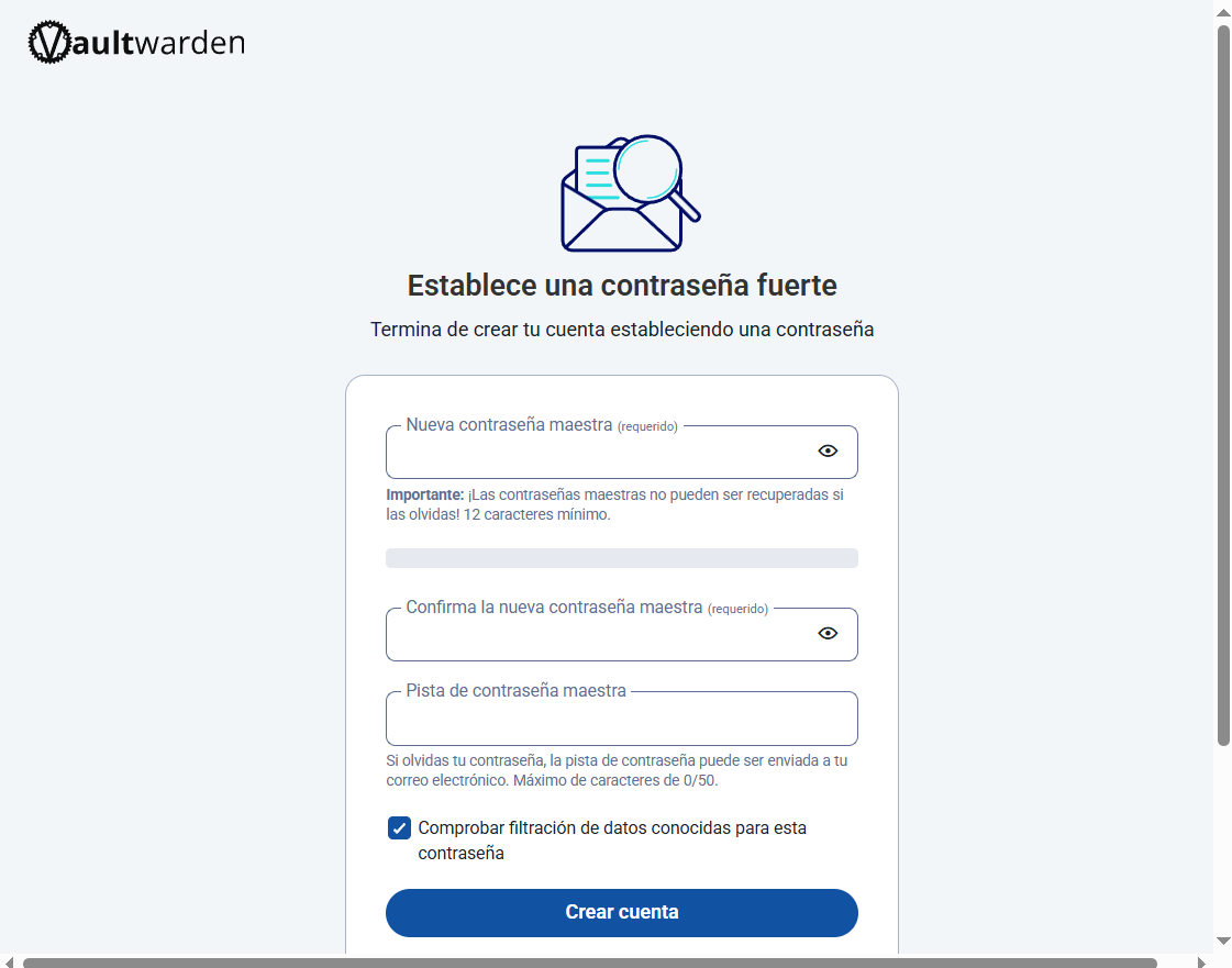 Creación cuenta Vaultwarden